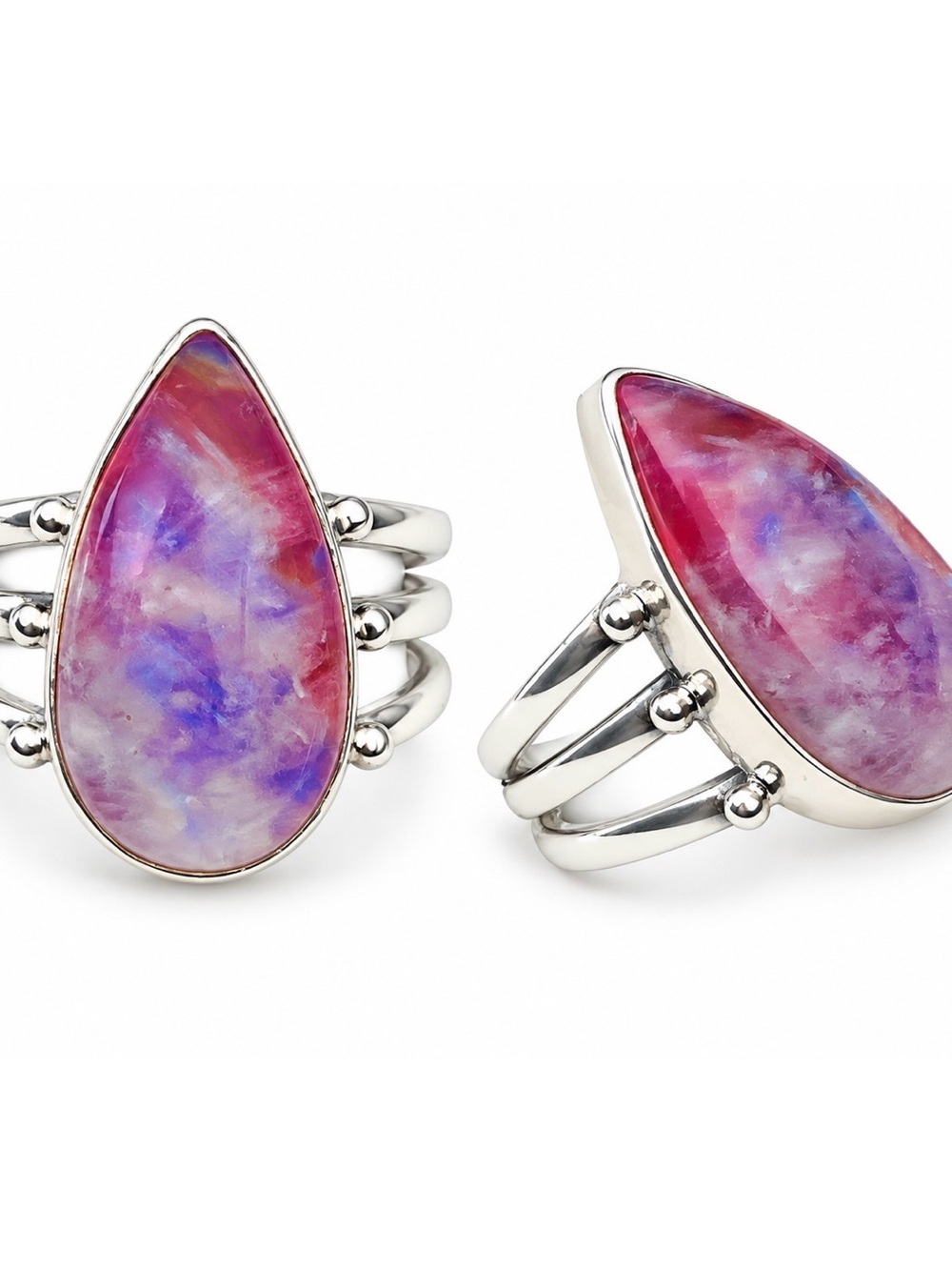 Size 8 pink moonstone teardrop ring silver 925